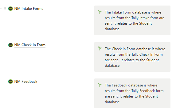 An example of some of our form databases.