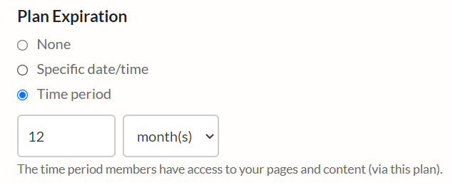 MemberSpace plan expiration setting.
