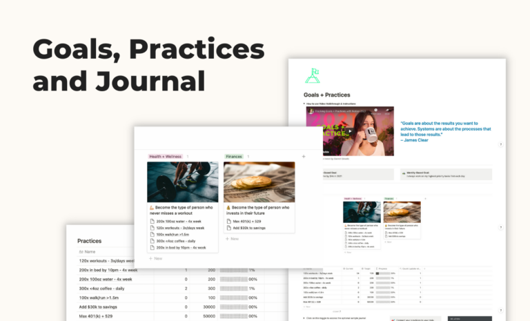 Notion Goals, Practices, and Journal Template