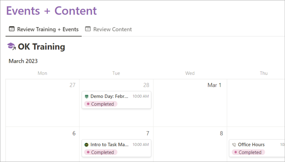 A linked view of our events database.