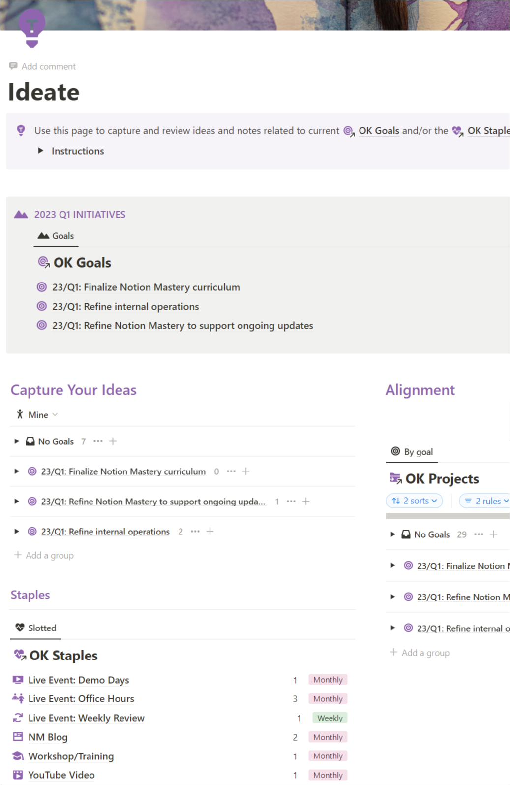 Our team's ideation dashboard in Notion.