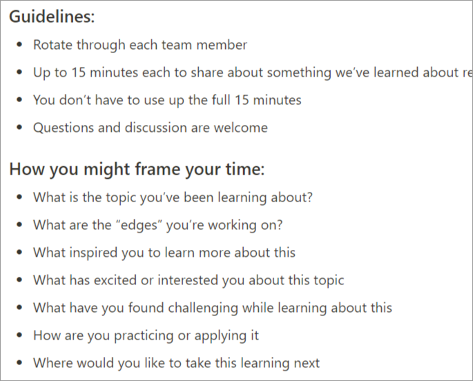 The guidelines for our Learning Group calls.