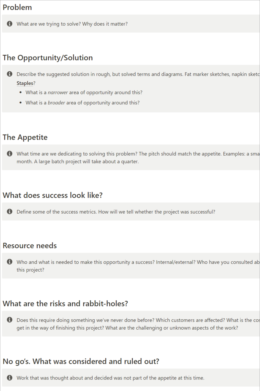 Our project shaping template.