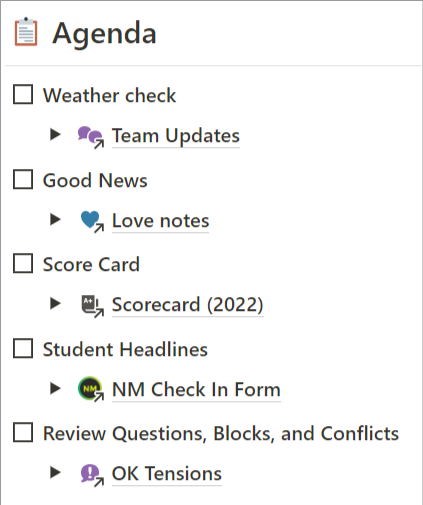 Our original weekly Team Sync meeting template.