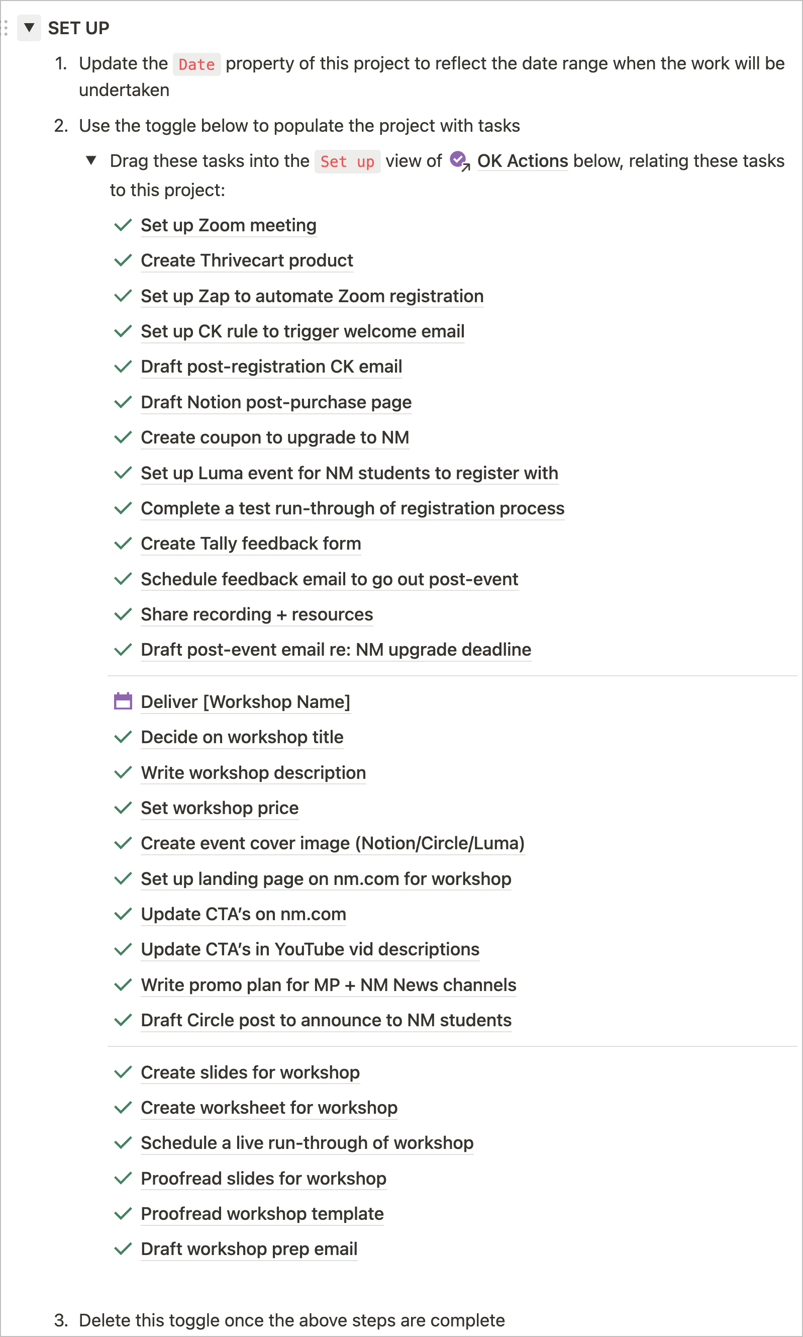 A list of tasks in Notion.