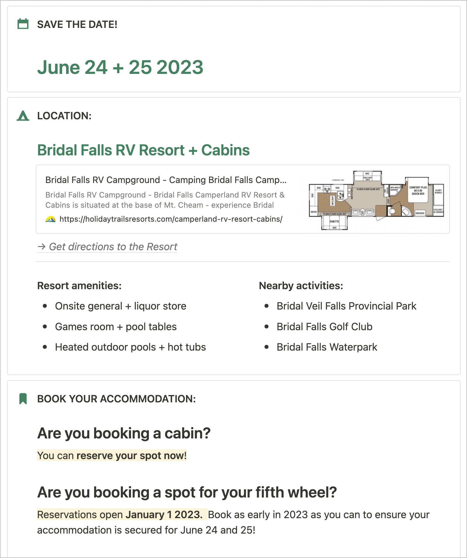 A Notion dashboard displaying details for a family reunion.