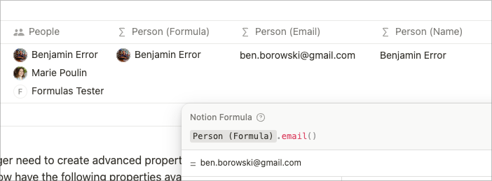 Using the email() function on a Person object