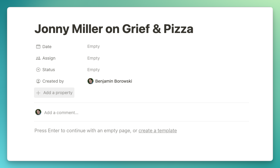 Page created in Notion with no properties set. Sad.