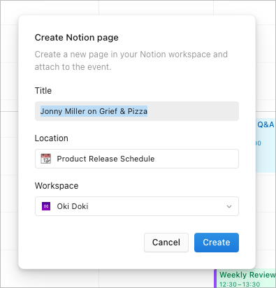 Create Notion page modal UI
