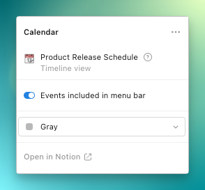 Notion database settings