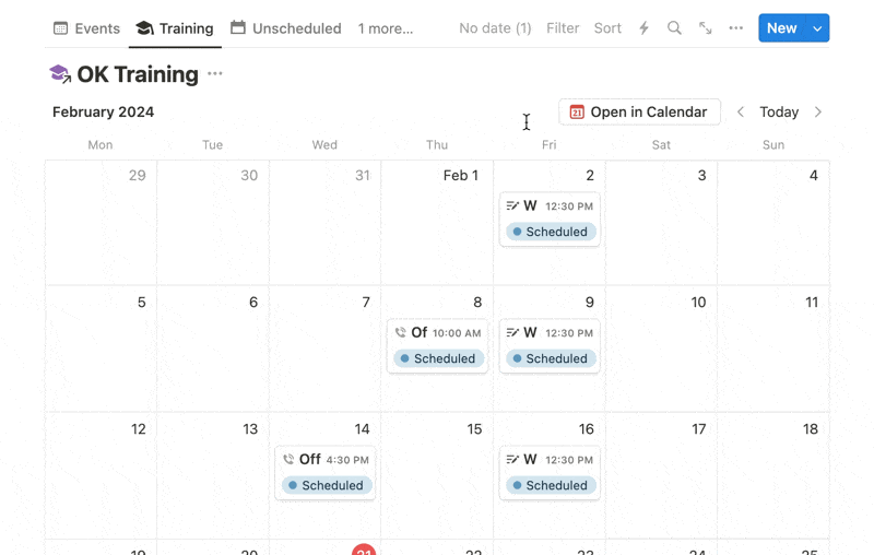 Animation of dragging a page to a calendar day slot