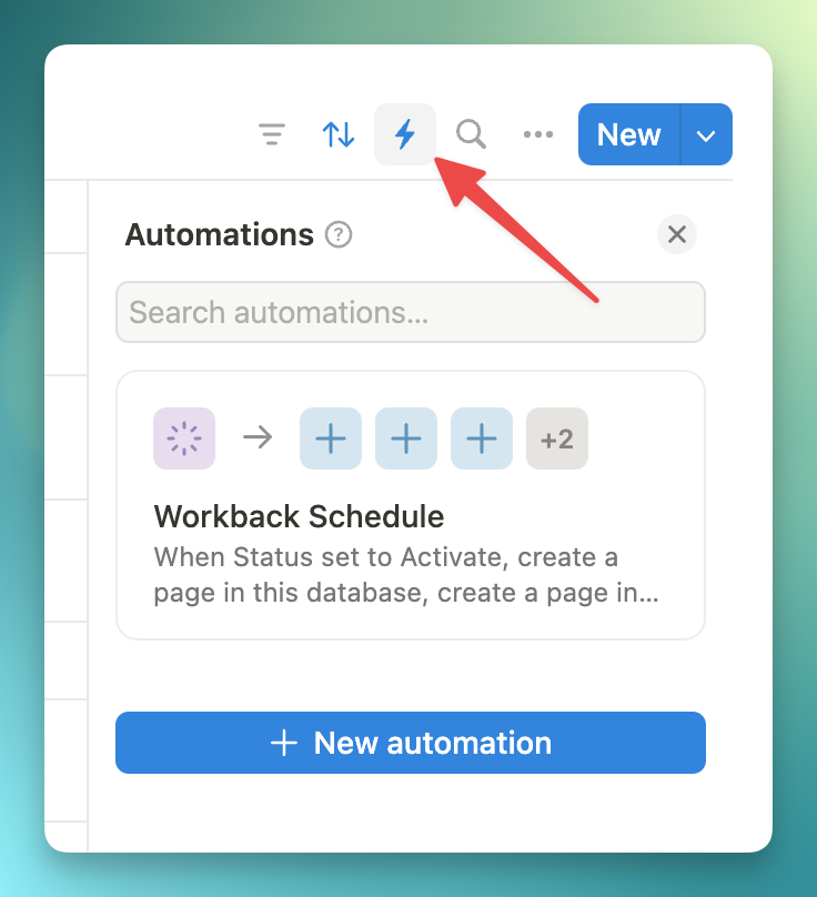 Notion automations icon: how to add new automation